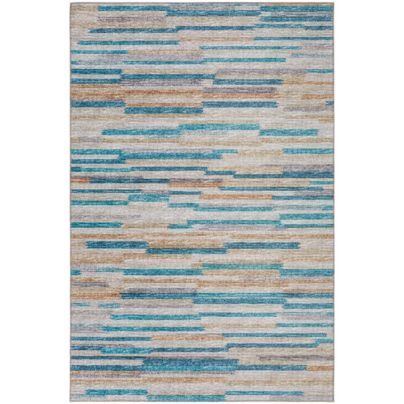 Yuma Indoor/Outdoor Blue Mid-Century Striped 8’ x 10’ Non-Skid Area Rug