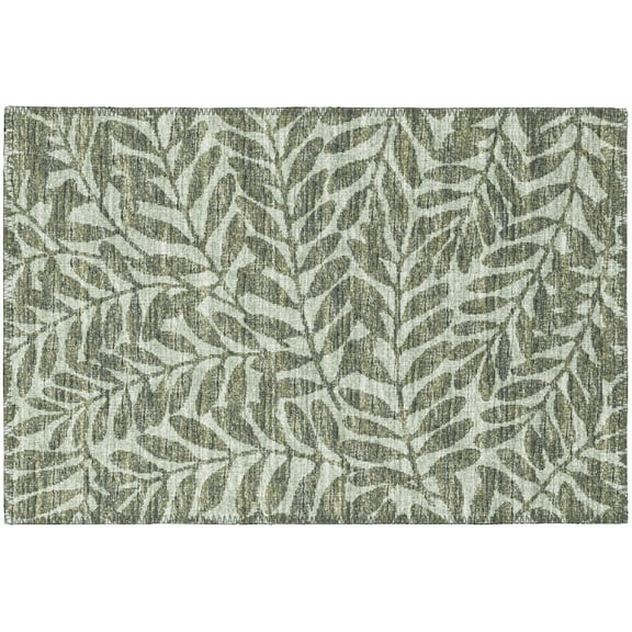 Yuma Indoor/Outdoor Green Bohemian Tropical Leaves 1'8" x 2'6" Non-Skid Accent Rug