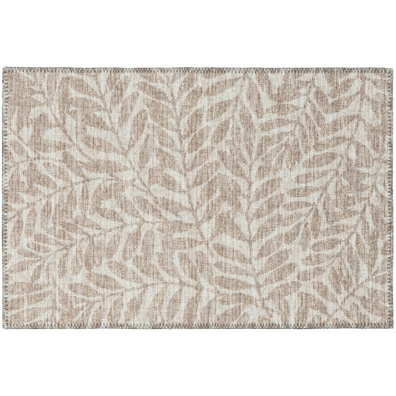 Yuma Indoor/Outdoor Beige Bohemian Tropical Leaves 1'8" x 2'6" Non-Skid Accent Rug
