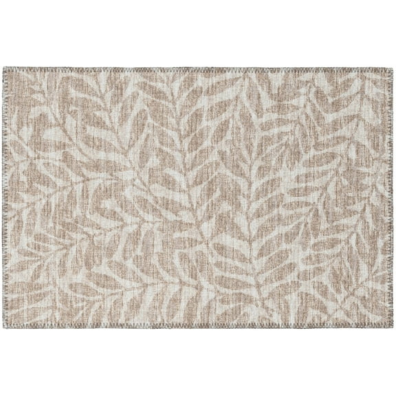 Yuma Indoor/Outdoor Beige Bohemian Tropical Leaves 1'8" x 2'6" Non-Skid Accent Rug