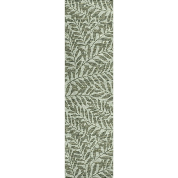Yuma Indoor/Outdoor Green Bohemian Tropical Leaves 2’3" x 7’6" Non-Skid Runner Rug