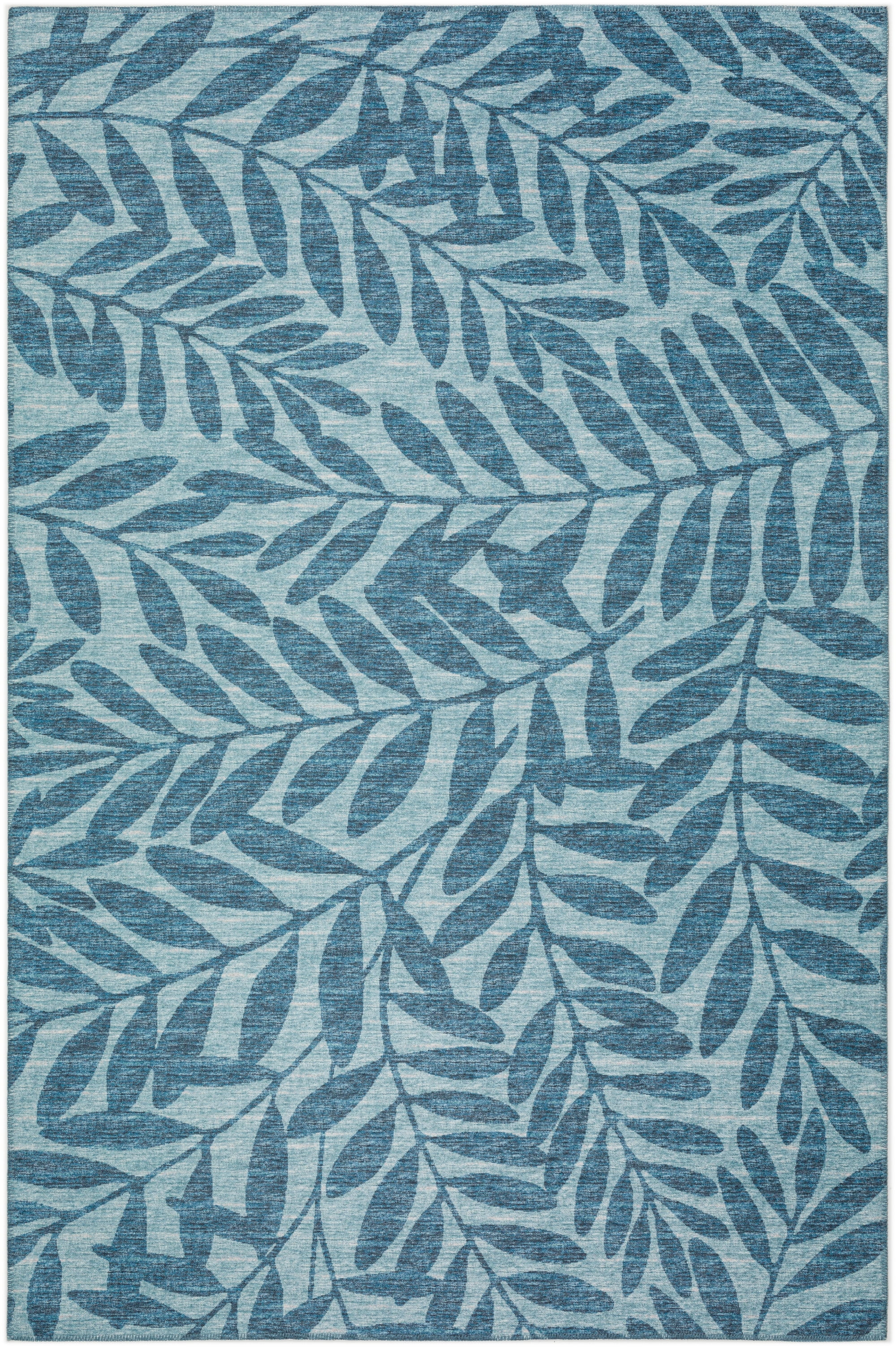Blue Floral Chenille Rectangular Washable Area Rug 5' x 7'