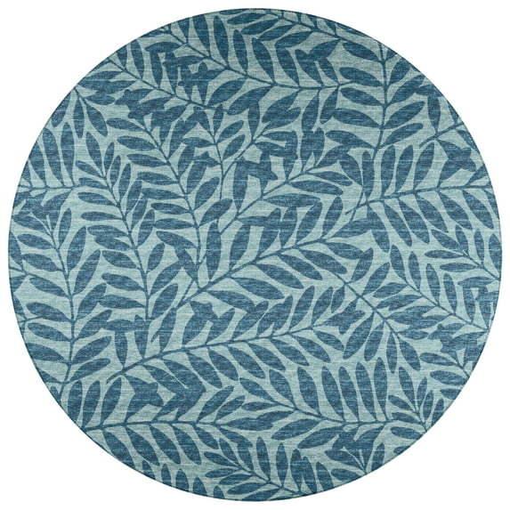 Addison Rugs Indoor/ Outdoor Addison Yuma Foliage Motif Washable Area Rug 8' x 8' - Blue