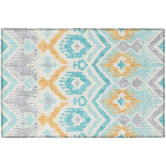 Yuma Indoor/Outdoor Blue Bohemian Ikat 1'8" x 2'6" Non-Skid Accent Rug