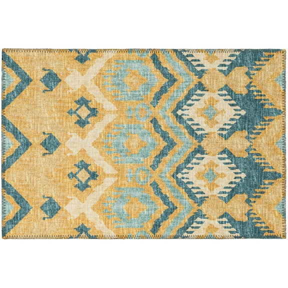 Yuma Indoor/Outdoor Yellow Bohemian Ikat 1'8" x 2'6" Non-Skid Accent Rug