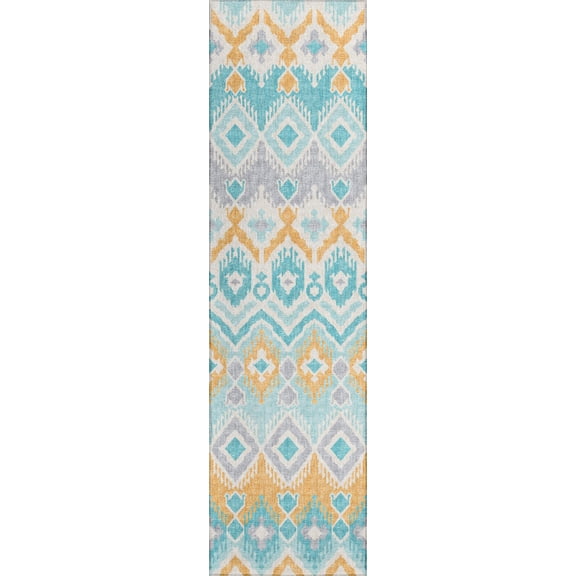 Addison Rugs Indoor/ Outdoor Addison Yuma Southwest Ikat Washable Area Rug 2'3" x 7'6" - Aqua