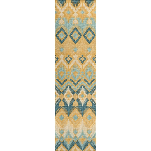 Addison Rugs Indoor/ Outdoor Addison Yuma Southwest Ikat Washable Area Rug 2'3" x 7'6" - Yellow