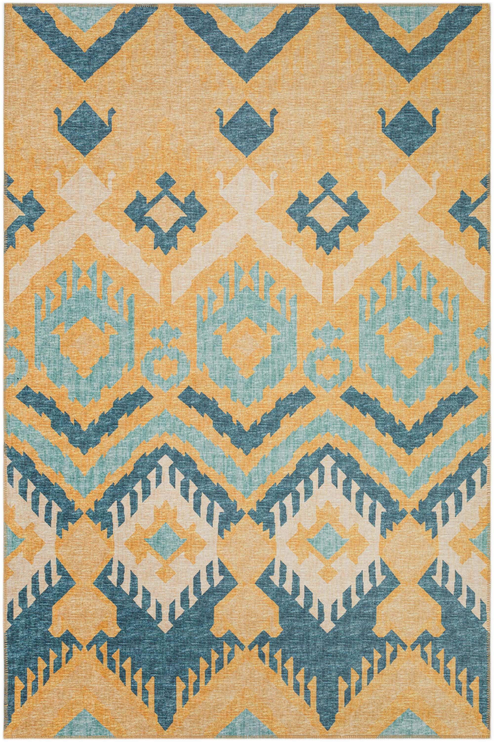 Yuma Yellow and Blue Chenille Rectangular Washable Area Rug 5' x 7'