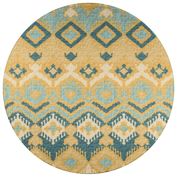 Addison Rugs Indoor/ Outdoor Addison Yuma Southwest Ikat Washable Area Rug 8' x 8' - Yellow