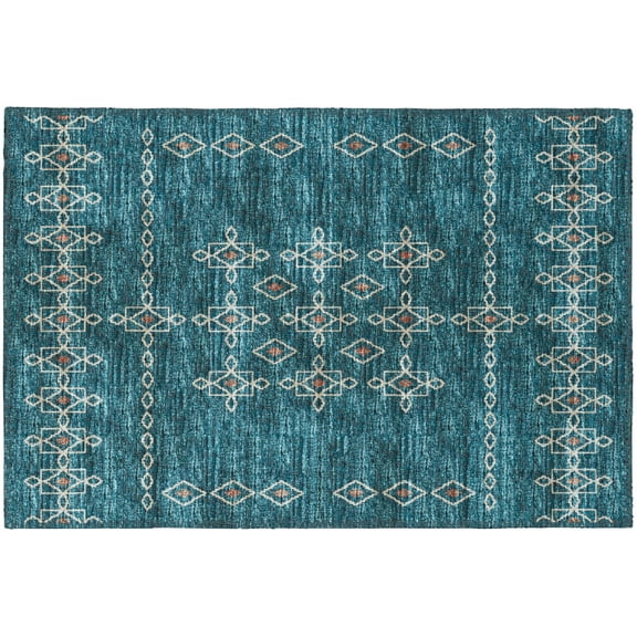 Yuma Indoor/Outdoor Blue Southwest 1'8" x 2'6" Non-Skid Accent Rug