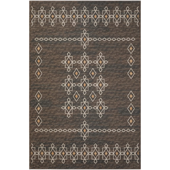 Yuma Indoor/Outdoor Brown Southwest 10' x 14' Non-Skid Area Rug