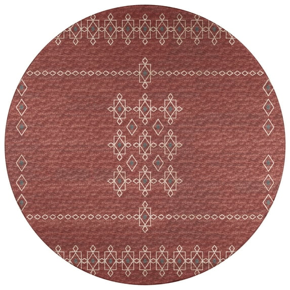 Yuma Indoor/Outdoor Red Southwest 8' Round Non-Skid Area Rug