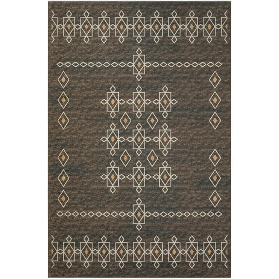 Yuma Indoor/Outdoor Brown Southwest 9' x 12' Non-Skid Area Rug