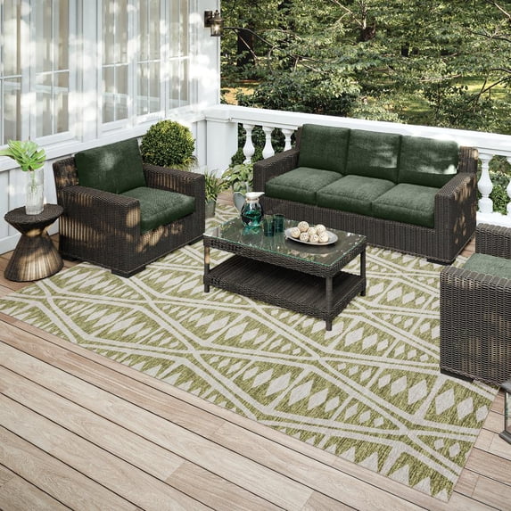 Addison Rugs Indoor/ Outdoor Addison Yuma Southwest Tribal WashableArea Rug 3' x 5' - Olive