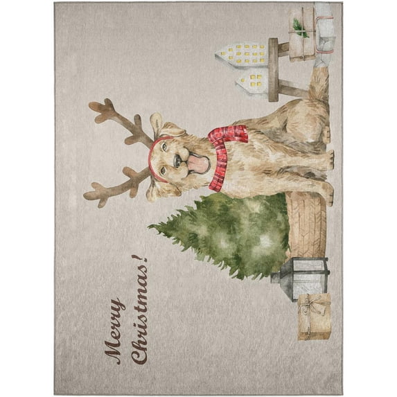 Addison Rugs Indoor/ Outdoor Cozy Winter Taupe Washable Christmas Dog Rug 5' x 7'6" - Taupe