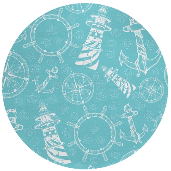 Addison Rugs Indoor/Outdoor Harpswell Lighthouse Washable Rug 8' x 8' Round - Light Blue