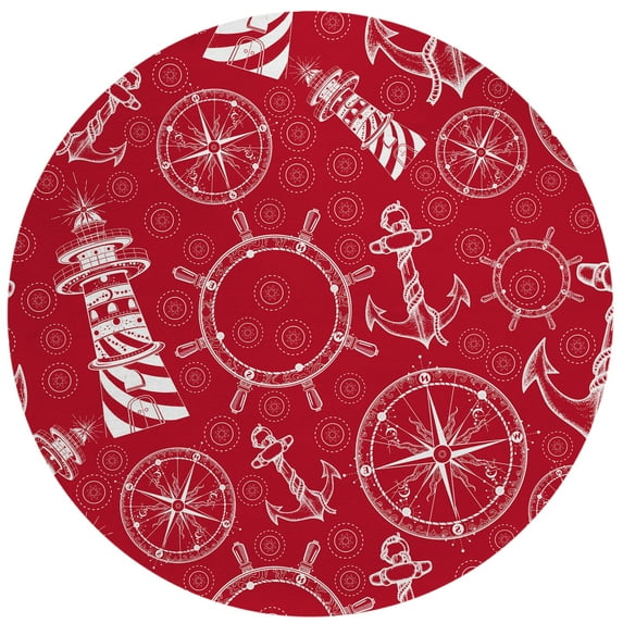 Addison Rugs Indoor/Outdoor Harpswell Lighthouse Washable Rug 8' x 8' Round - Red