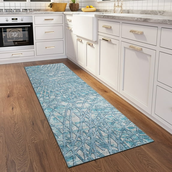 Addison Rugs Indoor/Outdoor Rylee Abstract Washable Rug 2'3" x 7'6" Runner - Blue