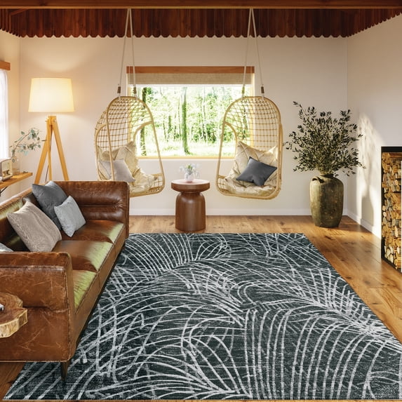 Addison Rugs Indoor/Outdoor Rylee Abstract Washable Rug 5' x 7'6" - Charcoal
