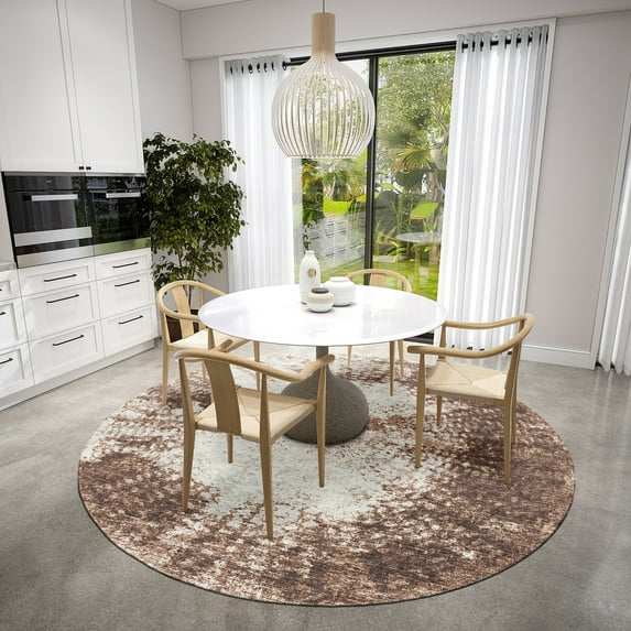 Addison Rugs Indoor/Outdoor Rylee Modern Bordered Washable Rug 8' x 8' Round - Brown