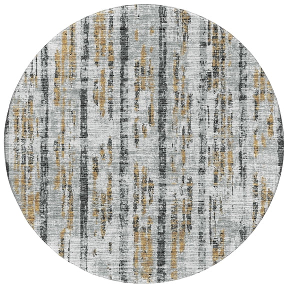 Addison Rugs Indoor/Outdoor Rylee Modern Stripes Washable Rug 8' x 8' Round - Silver
