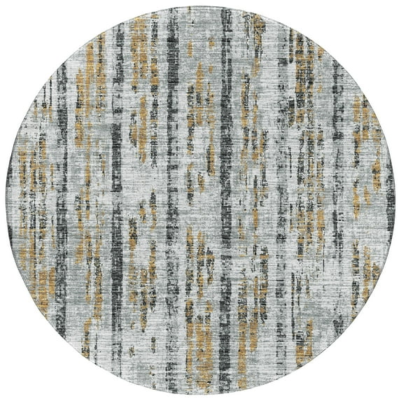 Addison Rugs Indoor/Outdoor Rylee Modern Stripes Washable Rug 8' x 8' Round - Silver