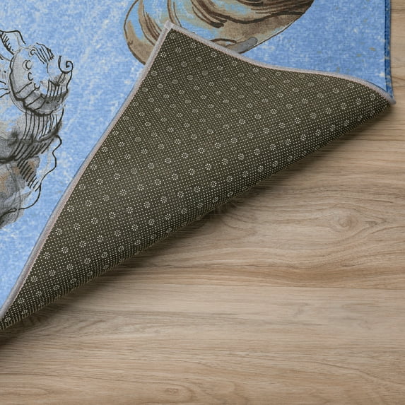 Addison Rugs Indoor/ Outdoor Surfside Border Shells Washable Rug New Blue - 3' x 5'