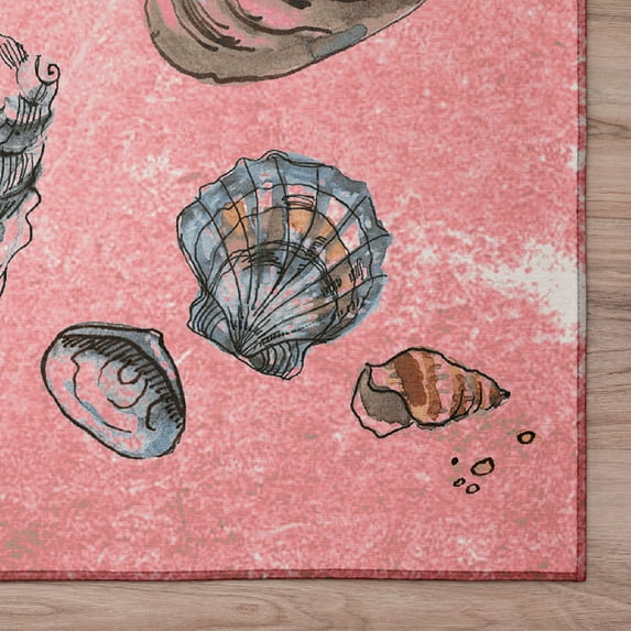 Addison Rugs Indoor/ Outdoor Surfside Border Shells Washable Rug New Peach - 2'3" x 7'6"