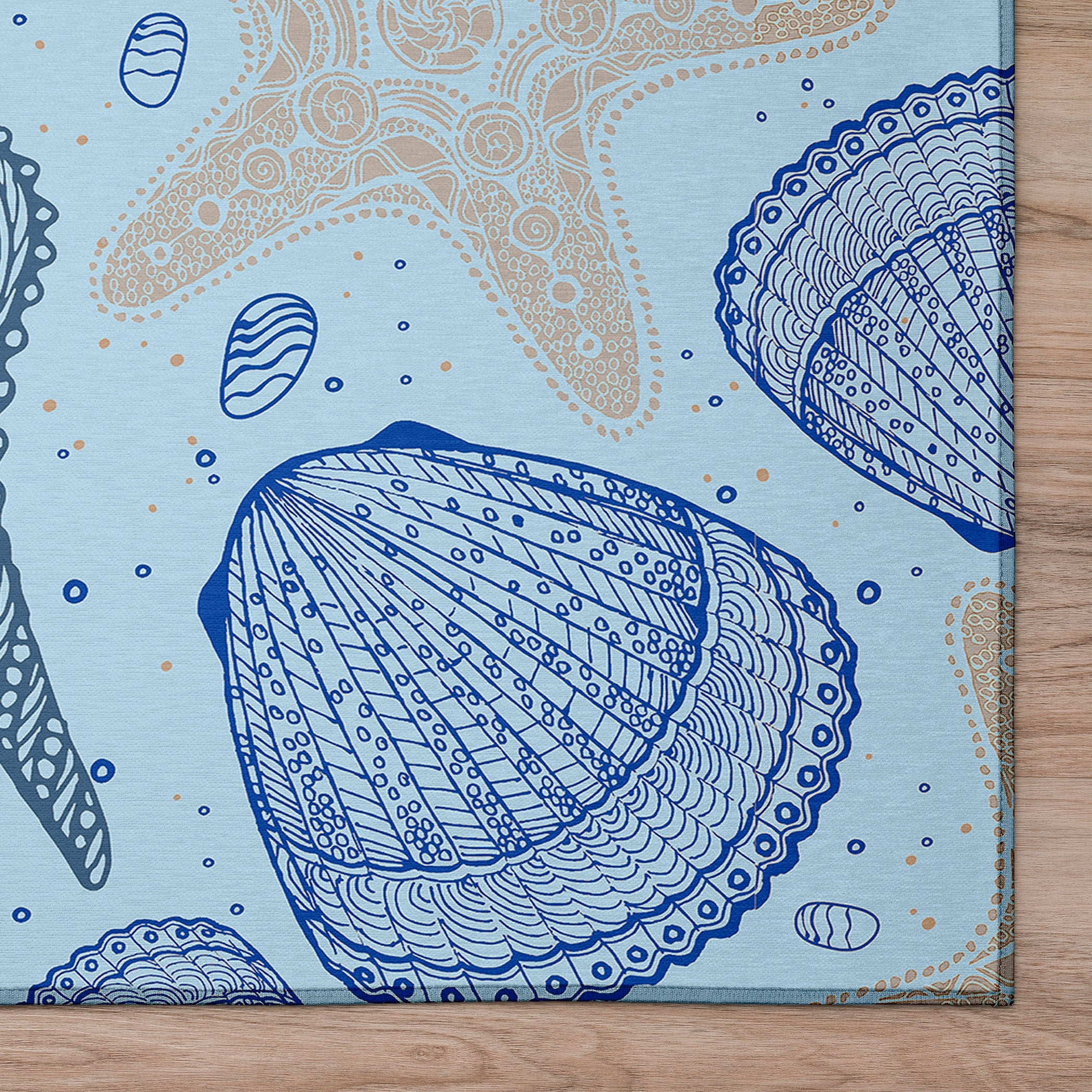 Shell Border Rug Addison Rugs Indoor/ Outdoor Surfside Starfish Shells Washable Rug New ...