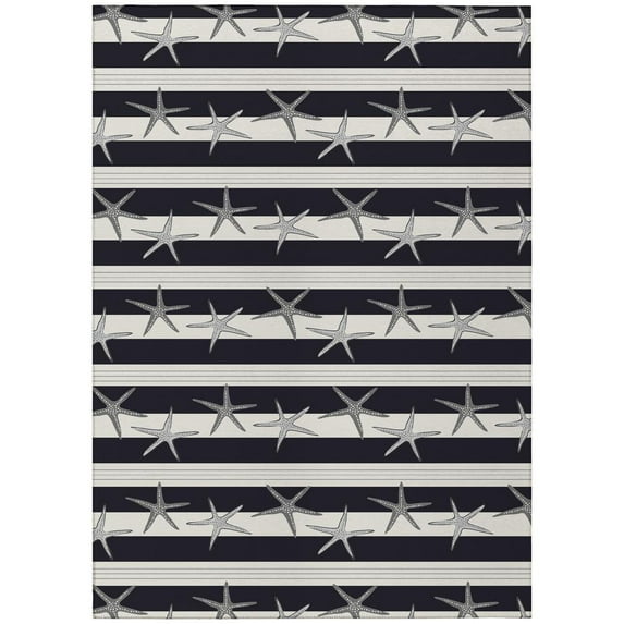 Addison Rugs Indoor/ Outdoor Surfside Starfish Stripes Washable Rug New Midnight - 5' x 7'6"