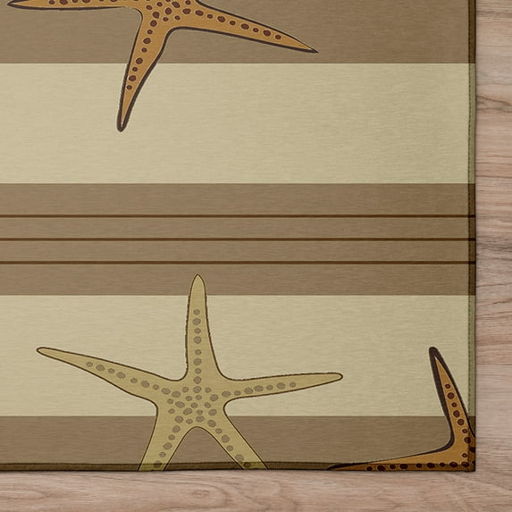 Addison Rugs Indoor/ Outdoor Surfside Starfish Stripes Washable Rug New Tan - 5' x 7'6"