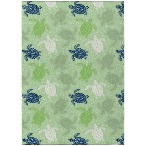 Addison Rugs Indoor/ Outdoor Surfside Turtle Washable Rug New Green - 10' x 14'