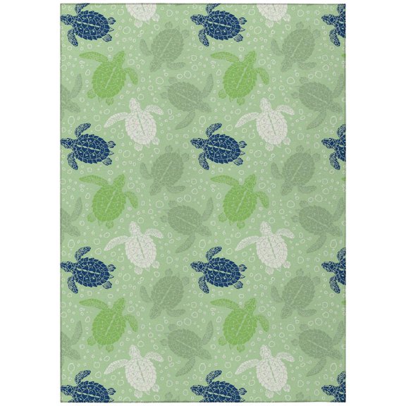 Addison Rugs Indoor/ Outdoor Surfside Turtle Washable Rug New Green - 10' x 14'
