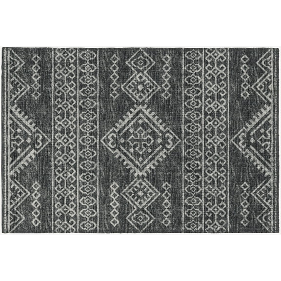 Yuma Indoor/Outdoor Black Southwest 1'8" x 2'6" Non-Skid Accent Rug
