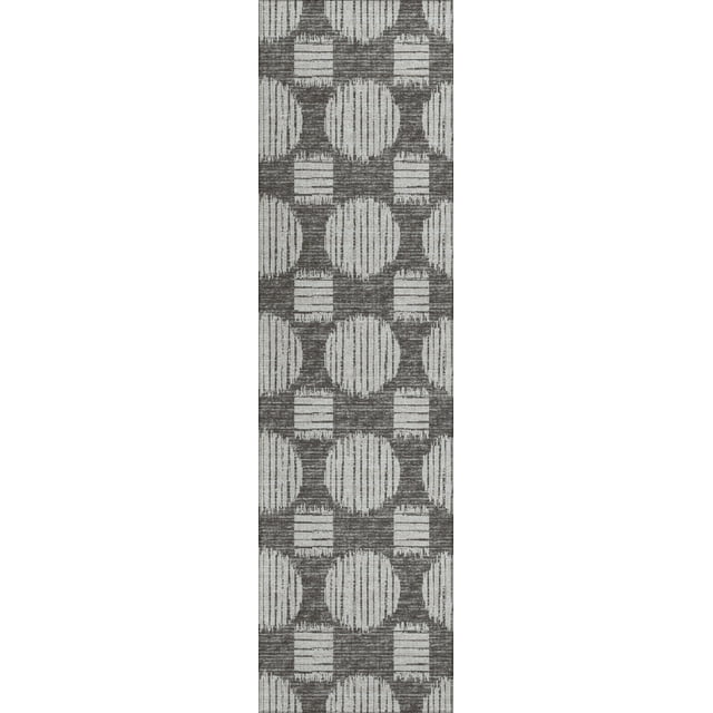 Addison Rugs Indoor/ Outdoor Yuma Circles Washable Rug 2'3" x 7'6" - Gray