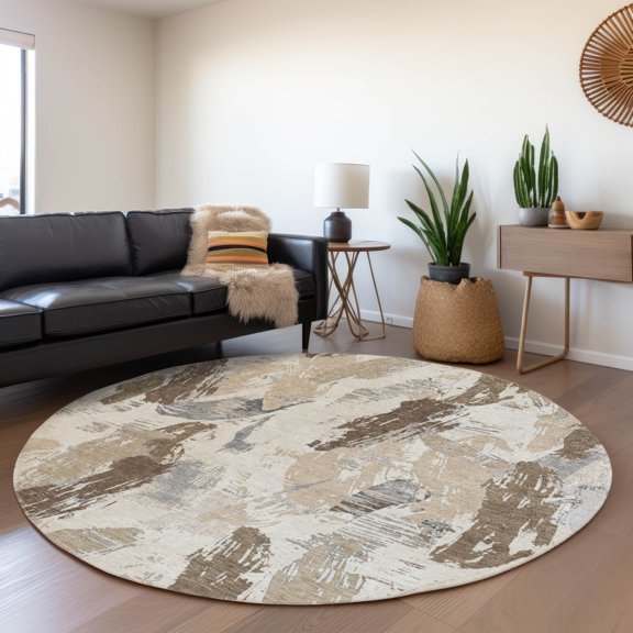 Addison Rugs Chantille Indoor/Outdoor Transitional Modern Ivory Washable Round Rug, 8' x 8'