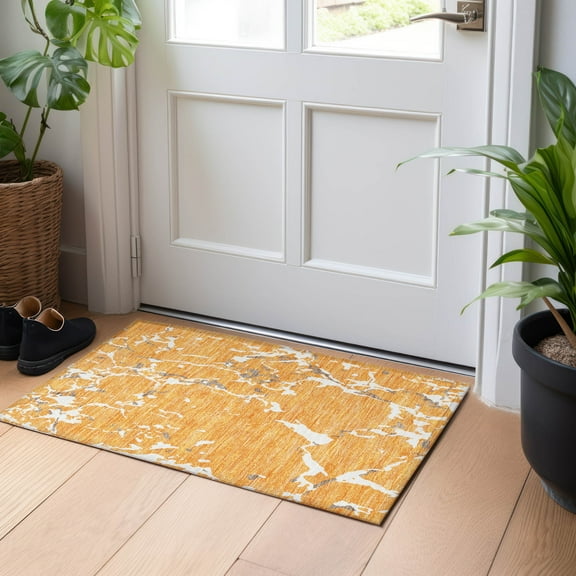Addison Rugs Chantille Indoor/Outdoor Transitional Stripes Orange Washable Rectangle Rug, 1'8" x 2'6"