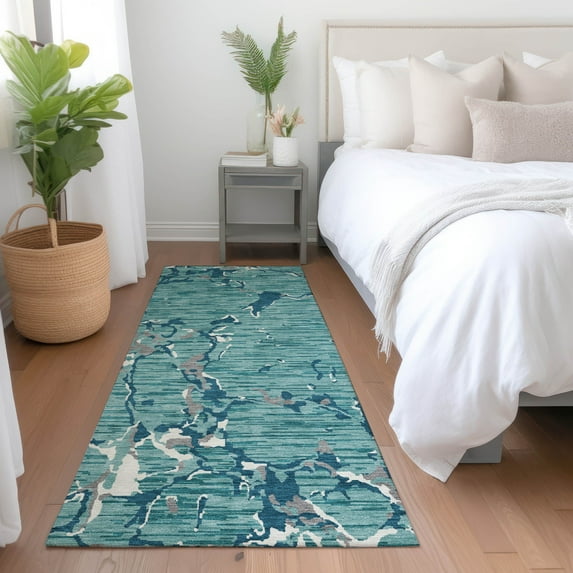 Addison Rugs Chantille Indoor/Outdoor Transitional Stripes Teal Washable Runner Rug, 2'3" x 7'6"