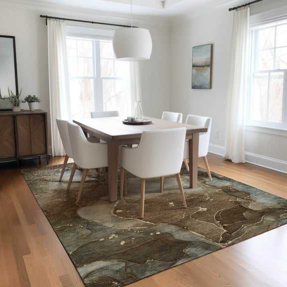 Addison Rugs Chantille Indoor/Outdoor Transitional Watercolors Brown Washable Rectangle Rug, 10' x 14'