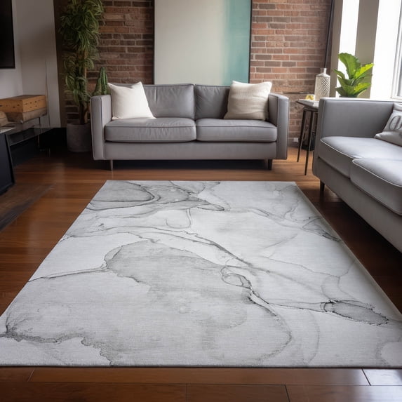 Addison Rugs Chantille Indoor/Outdoor Transitional Watercolors Silver Washable Rectangle Rug, 5' x 7'6"