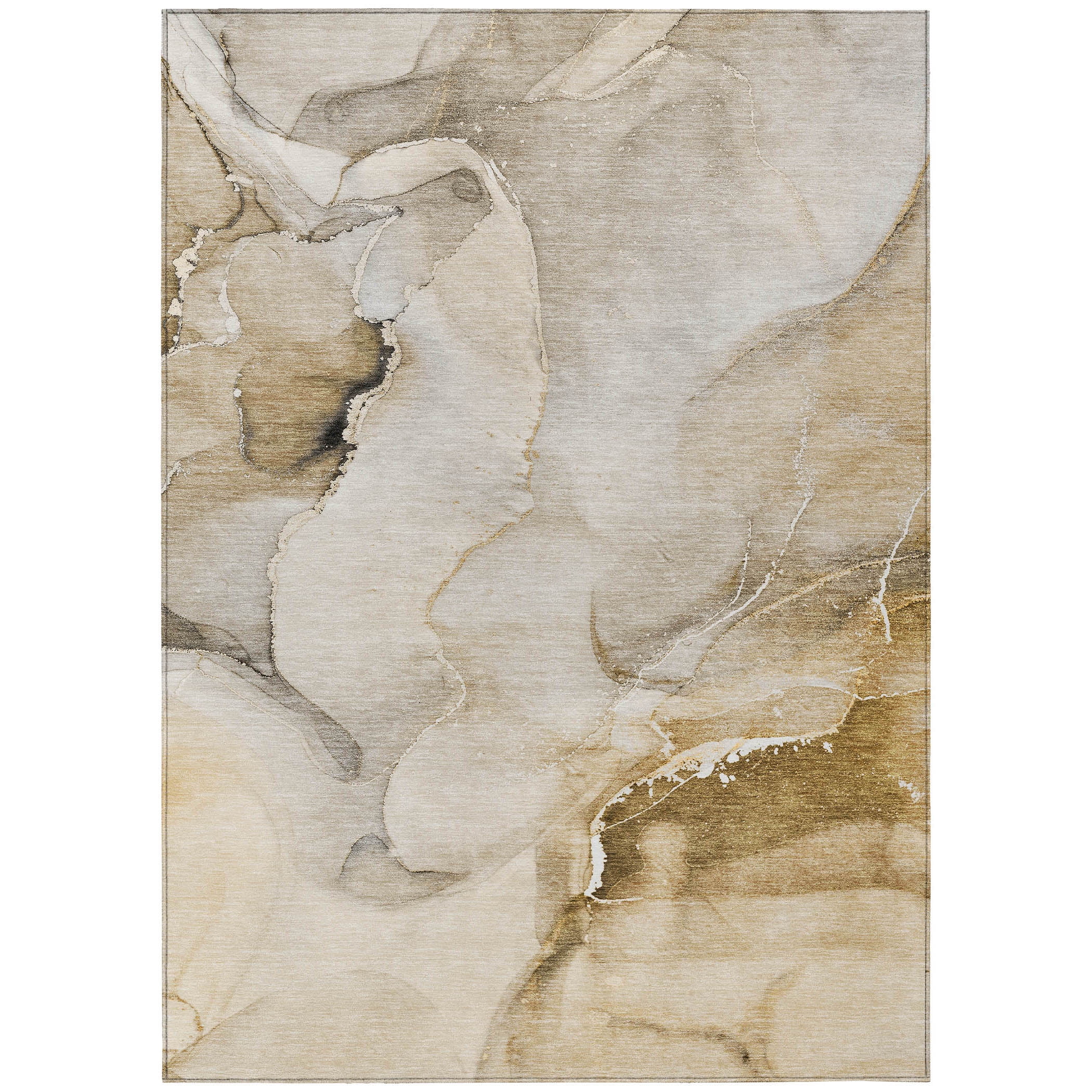 Beige and Brown Synthetic Flat Woven Rectangular Rug 3' x 5'