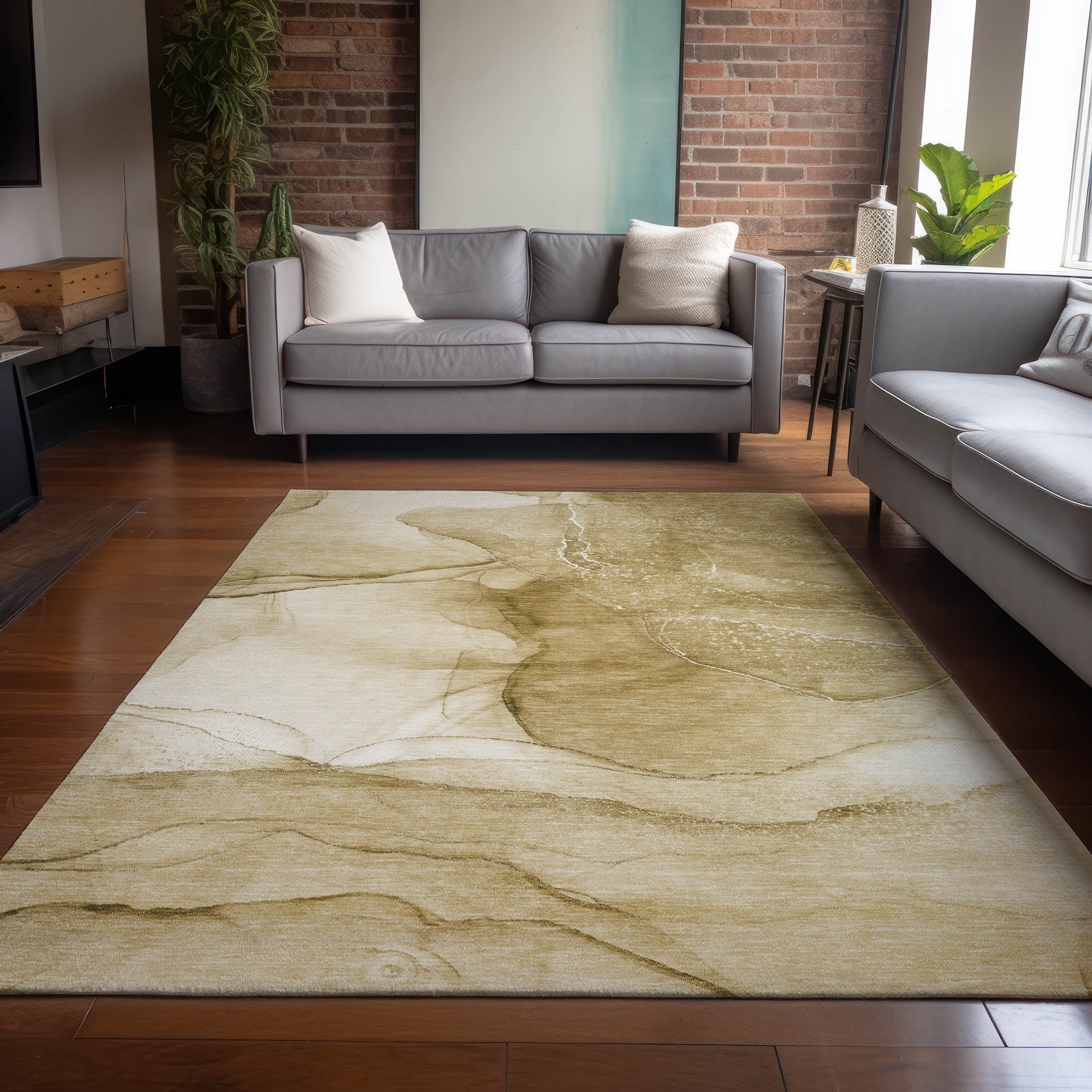 Addison Rugs Chantille Indoor/Outdoor Transitional Watercolors Beige Washable Rectangle Rug, 5' x 7'6"