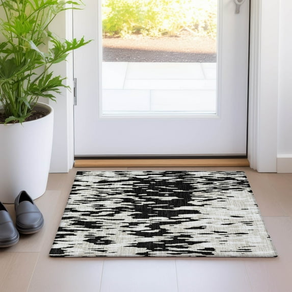 Addison Rugs Chantille Indoor/Outdoor Transitional Abstract Black Washable Rectangle Rug, 1'8" x 2'6"