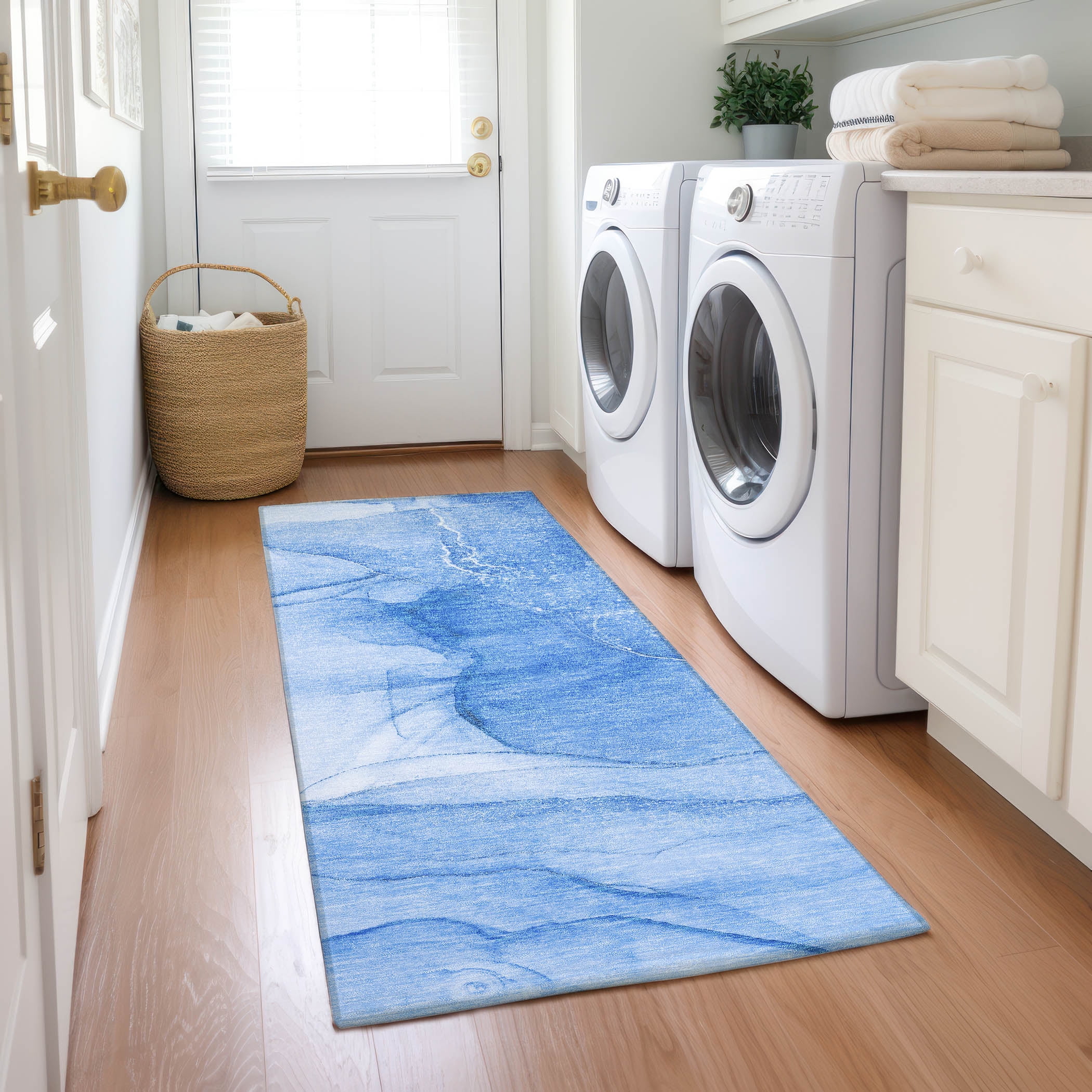 Addison Rugs Chantille Indoor/Outdoor Transitional Watercolors Blue Washable Runner Rug, 2'3" x 7'6"