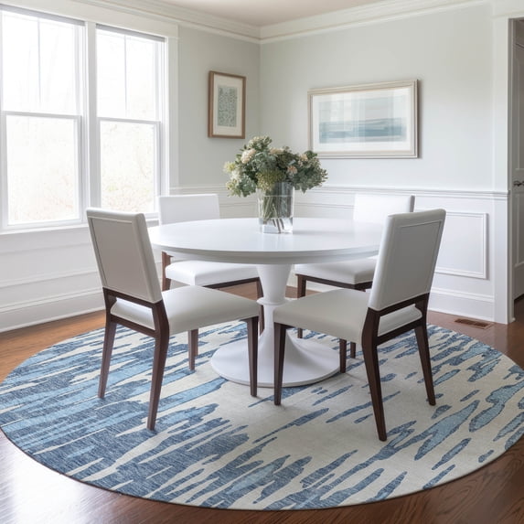 Addison Rugs Chantille Indoor/Outdoor Transitional Abstract Denim Washable Round Rug, 8' x 8'