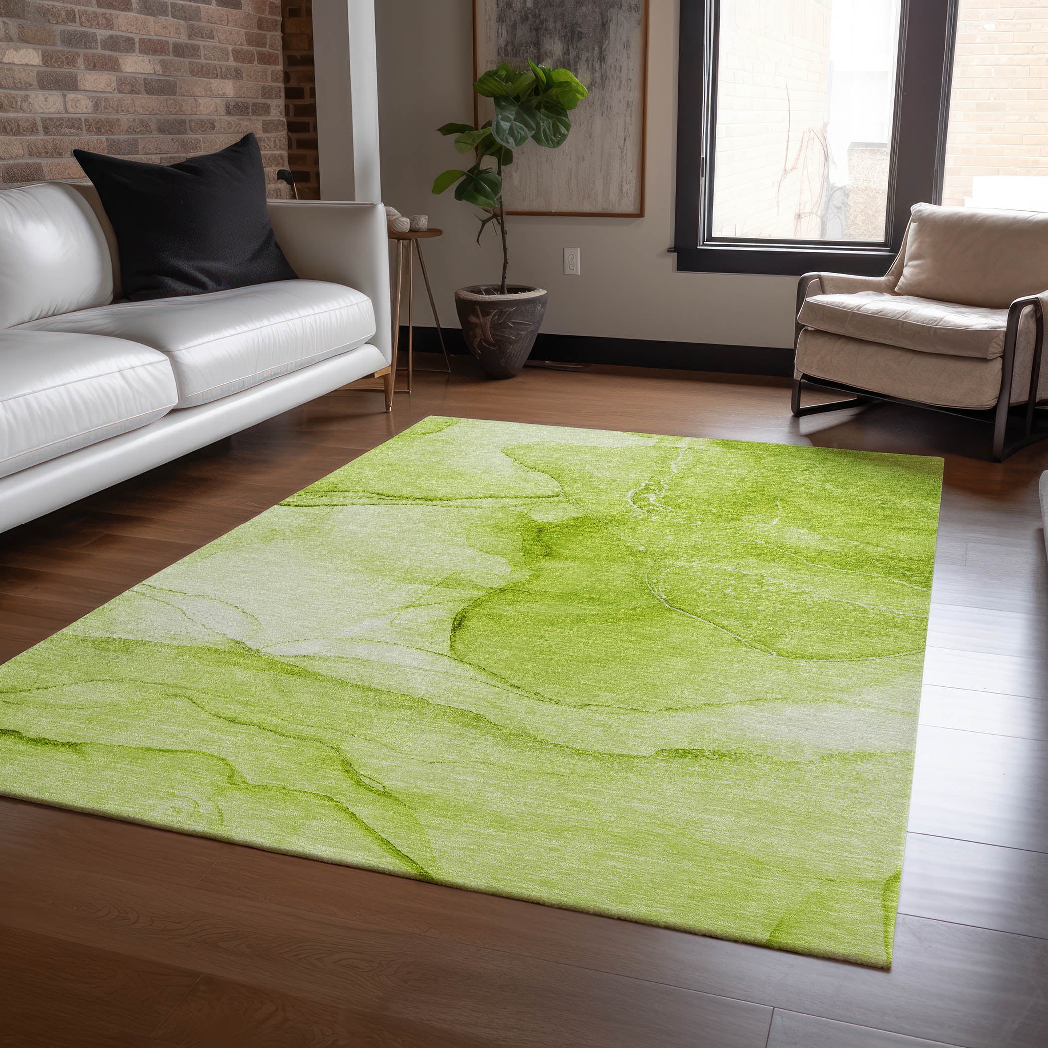 Addison Rugs Chantille Indoor/Outdoor Transitional Watercolors Green Washable Rectangle Rug, 3' x 5'