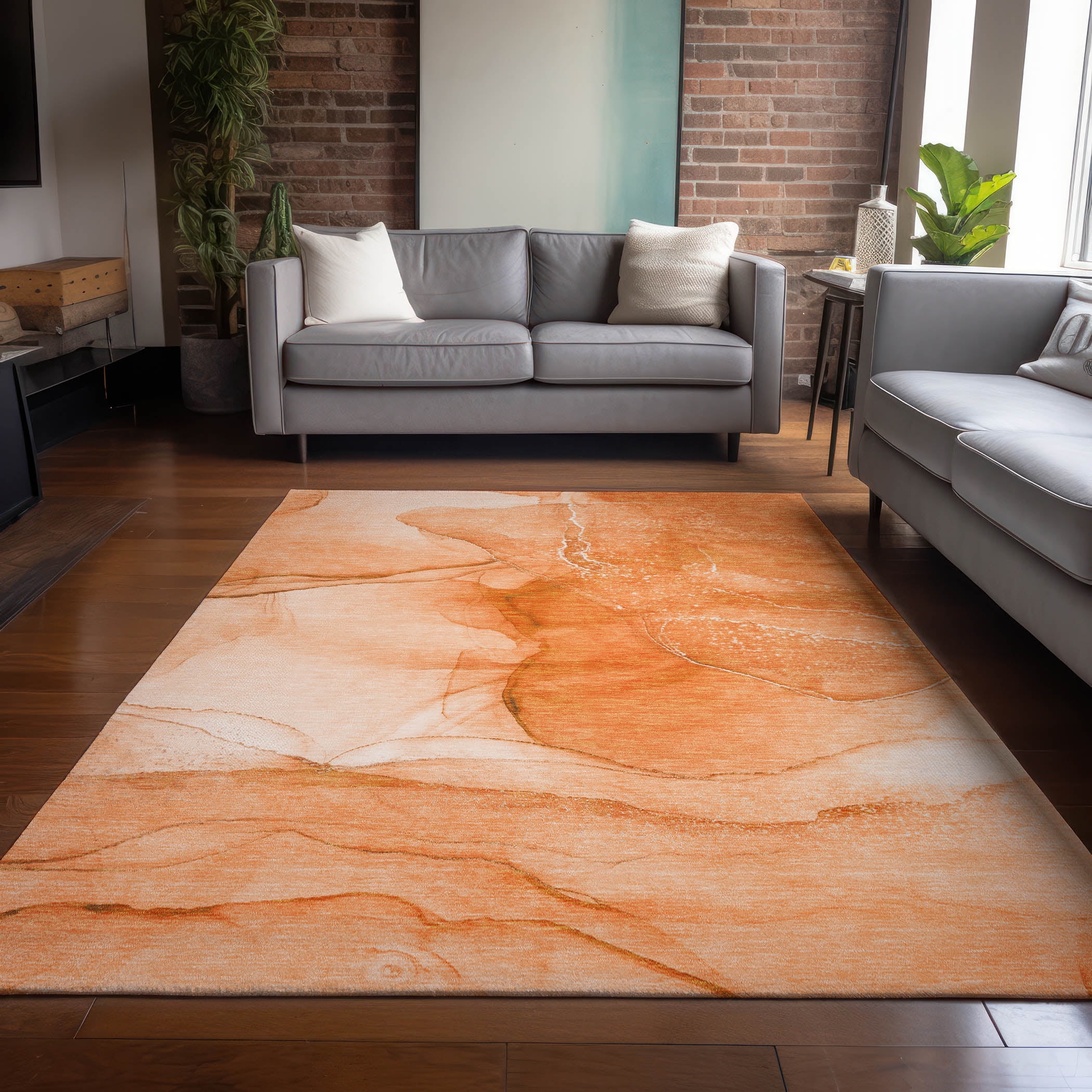 Addison Rugs Chantille Indoor/Outdoor Transitional Watercolors Orange Washable Rectangle Rug, 8' x 10'