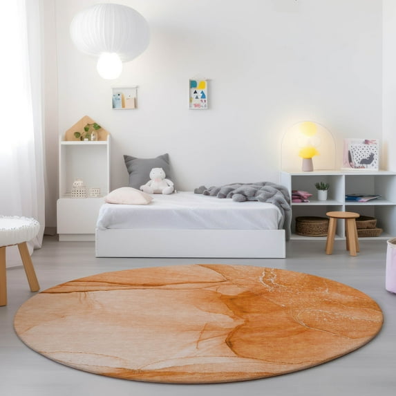 Addison Rugs Chantille Indoor/Outdoor Transitional Watercolors Orange Washable Round Rug, 8' x 8'