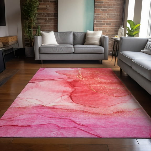 Addison Rugs Chantille Indoor/Outdoor Transitional Watercolors Pink Washable Rectangle Rug, 3' x 5'
