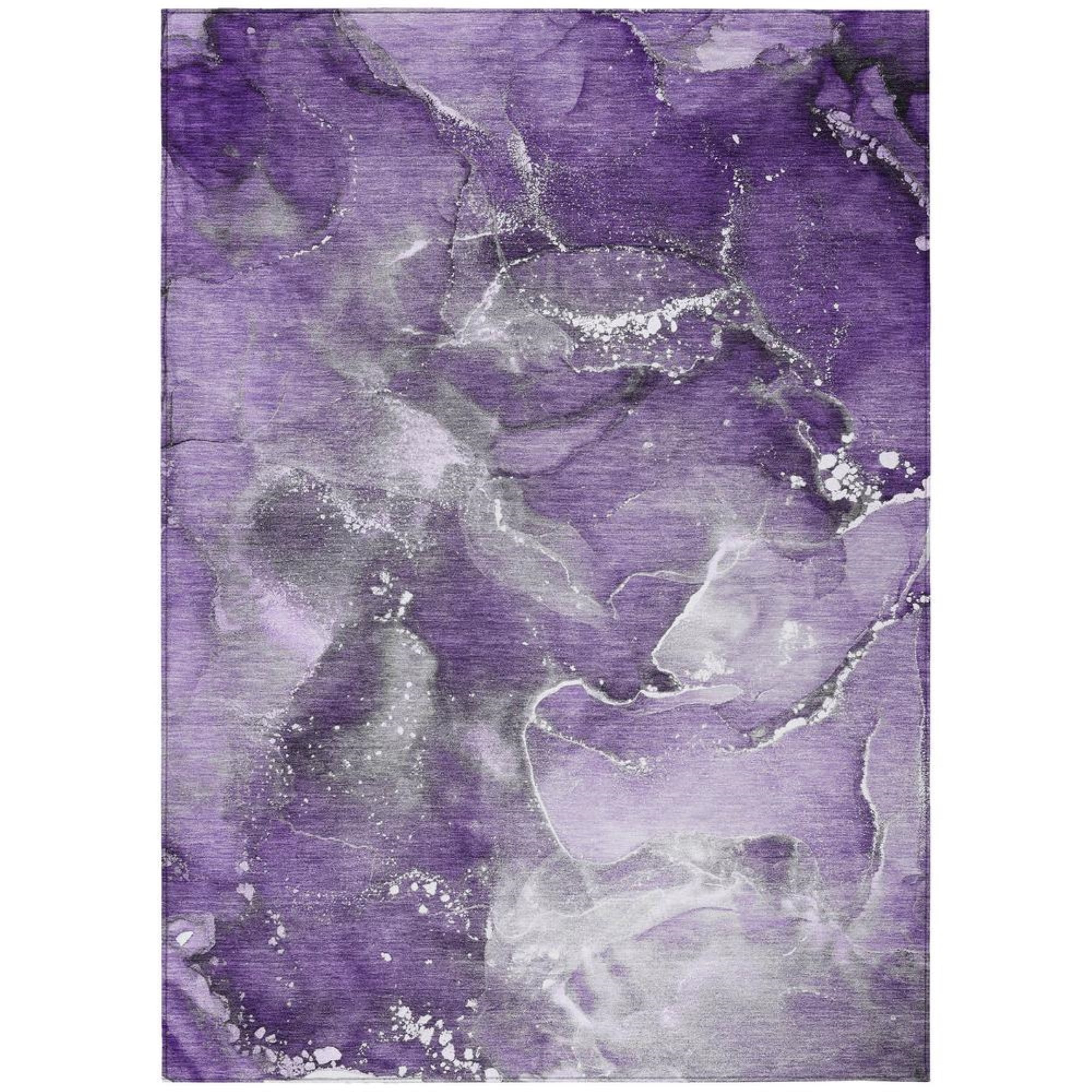 Purple Watercolor Pattern Machine Washable Indoor Outdoor Rug 3' x 5'